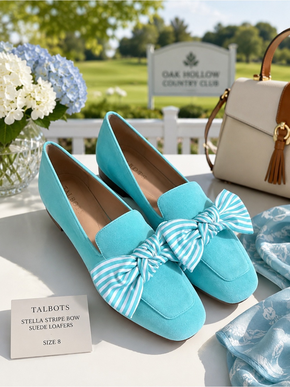 Talbots Stella Stripe Bow Suede Loafers - Turquoise Aqua 8M NEW